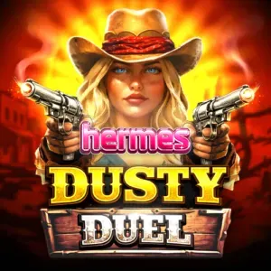 Tampilan visual slot Dusty Duel dengan tema Wild West yang gersang